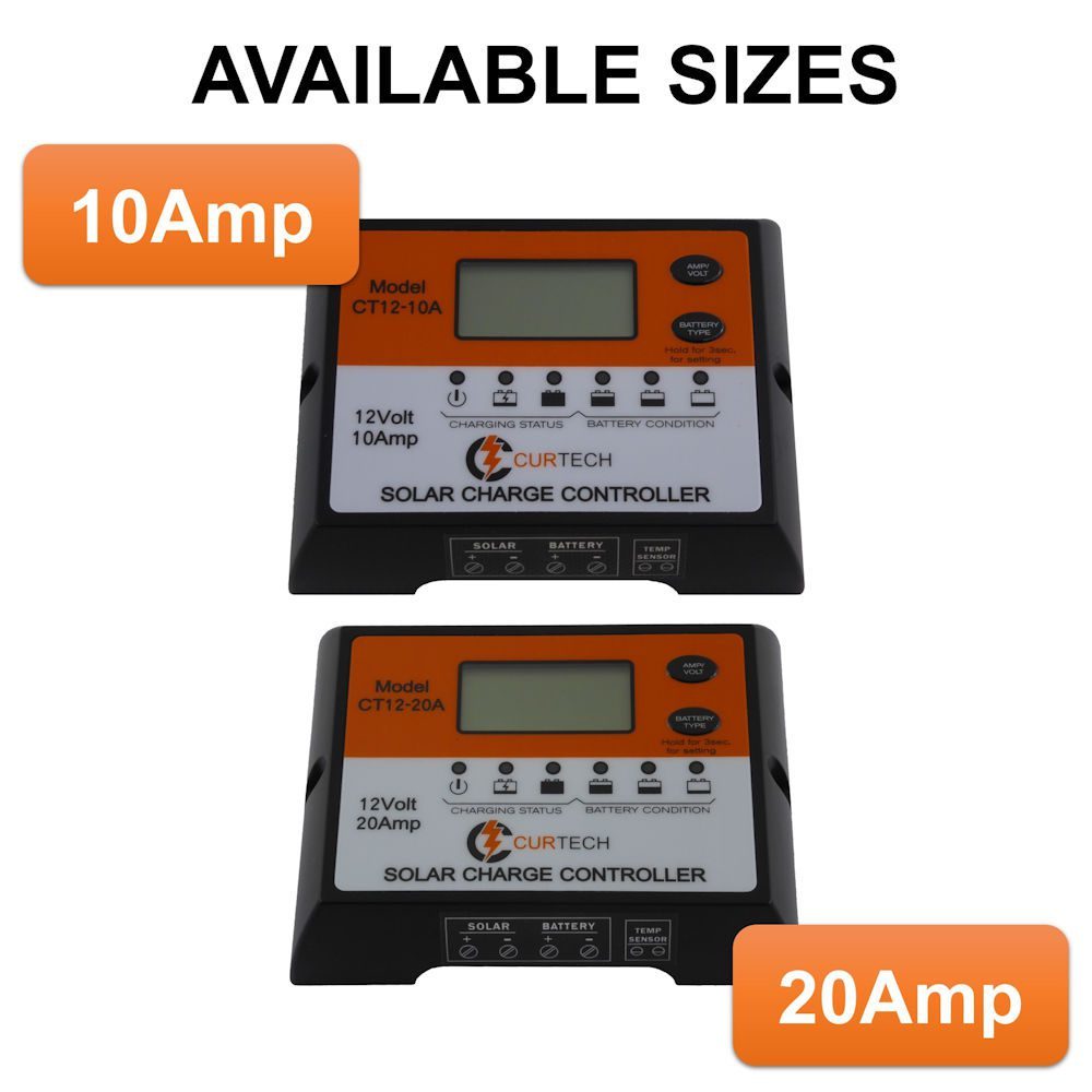 Curtech 12 Volt Water Resistant LCD Solar Charge Controller / Regulators