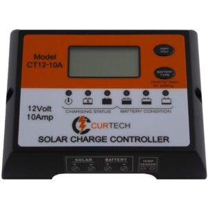 Curtech 10 Amp 12 Volt Water Resistant LCD Solar Charge Controller / Regulator