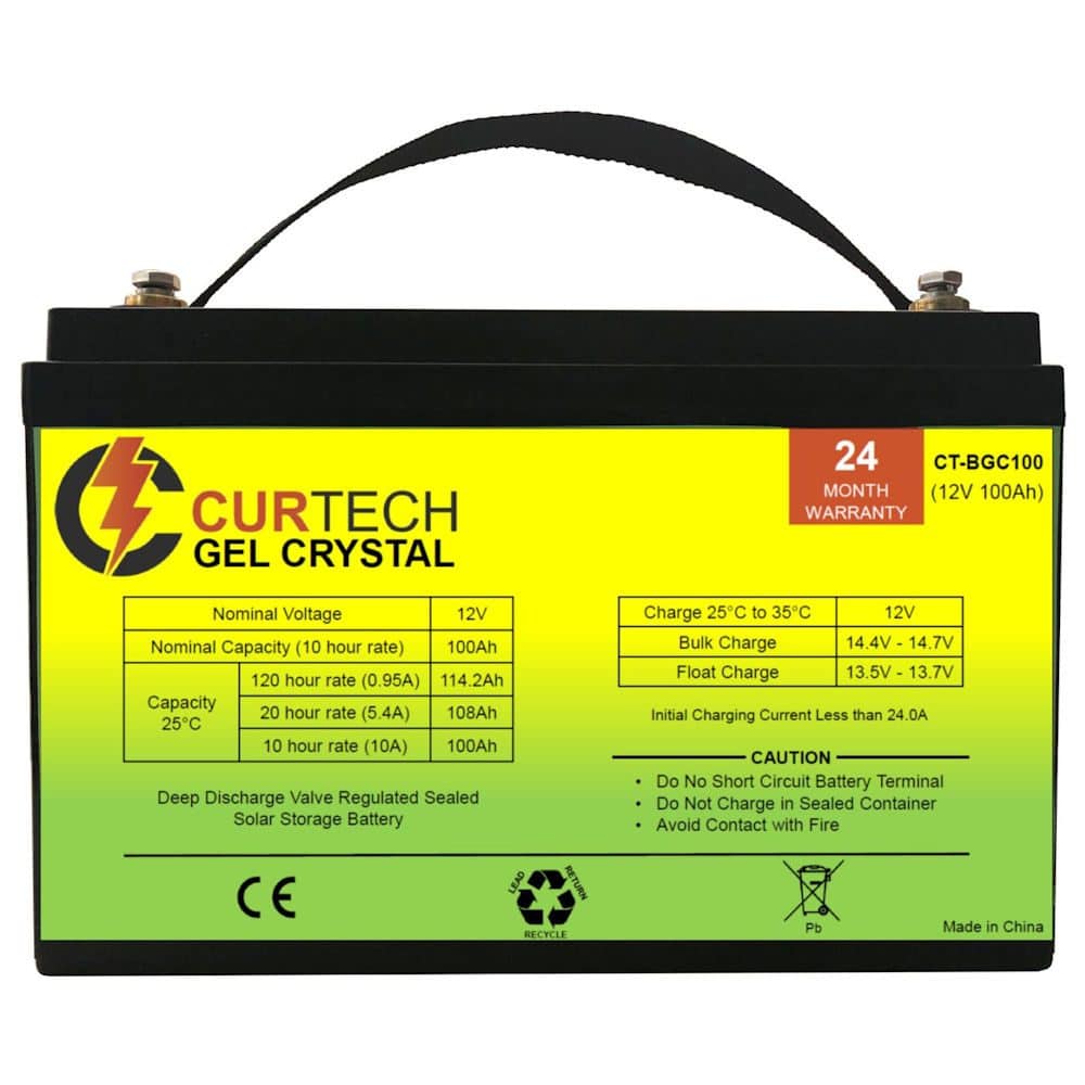 Curtech 12V Gel Crystal Battery 100Ah Solar Camping Australia