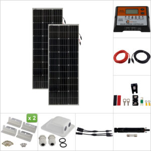 Twin 130W Curtech PERC Solar Panel Aluminium Package with CT12-20A