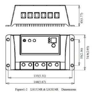 LSR 20 Amp 12 Volt / 24 Volt Solar Charge Controller Size