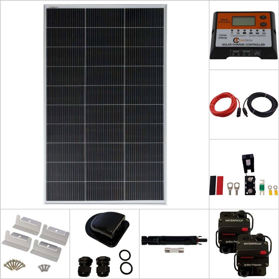 Curtech 150W Solar Panel Silver Frame Kit Curtech 150W Solar Panel Silver Frame Kit