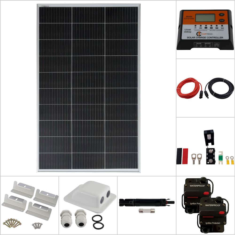 Curtech 150W Solar Panel Silver Frame Kit Curtech 150W Solar Panel Silver Frame Kit