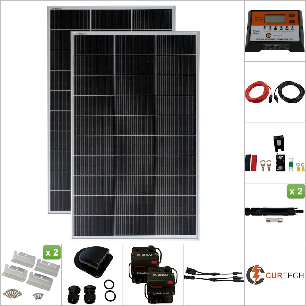 Curtech 300W Solar Panel Silver Frame Kit Curtech 300W Solar Panel Silver Frame Kit