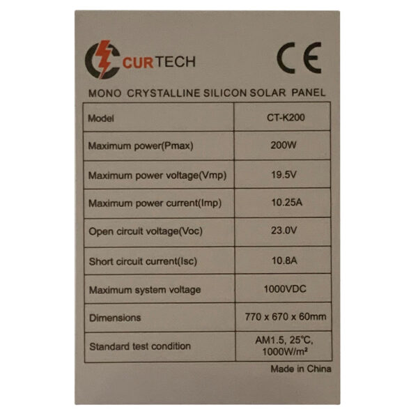 200W Monocrystalline Folding Solar Panel Kit Specifications