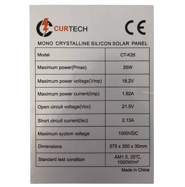 35 Watt Monocrystalline Solar Panel Kit Specifications