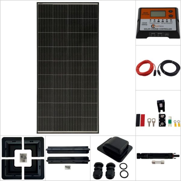 Single 180W Curtech PERC Solar Panel with Black Frame ABS Package with CT12-20A