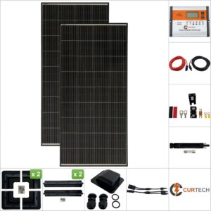 Twin 180W Curtech PERC Solar Panel with Black Frame ABS Package with CT12-30A