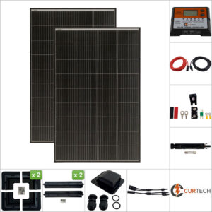 Twin 140W Curtech PERC Solar Panel with Black Frame ABS Package with CT12-20A