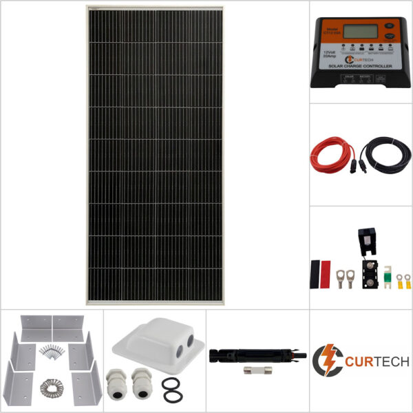 Single 180W Curtech PERC Solar Panel Aluminium Package with CT12-20A