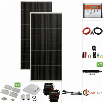 Twin 180W Silver Solar Panel Kit with PWM