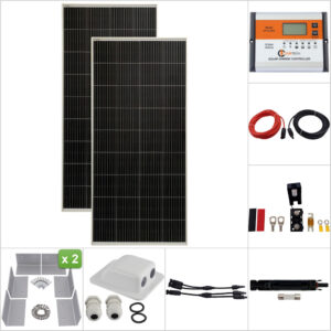 Twin 180W Curtech PERC Solar Panel with Black Frame Aluminium Package with CT12-30A