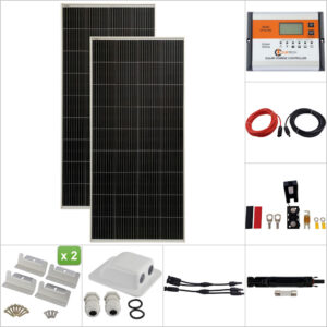 Twin 180W Curtech PERC Solar Panel Aluminium Package with CT12-30A