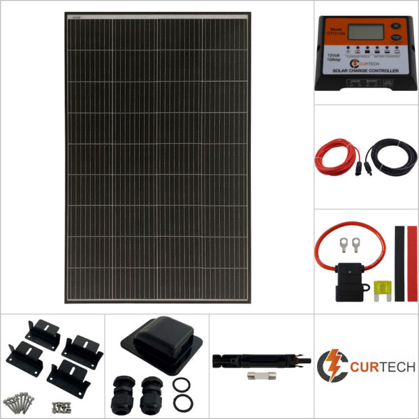 Single 140W PERC Curtech Solar Panel with Black Frame Aluminium Package with CT12-10A