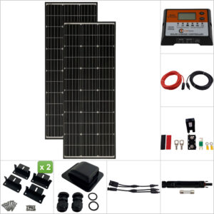 Twin 130W Curtech PERC Solar Panel with Black Frame Aluminium Package with CT12-20A