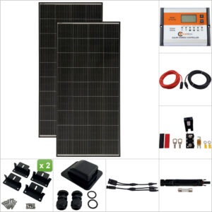 Twin 180W Curtech PERC Solar Panel with Black Frame Aluminium Package with CT12-30A
