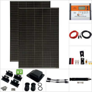 Twin 215W Curtech PERC Solar Panel with Black Frame Aluminium Package with CT12-30A