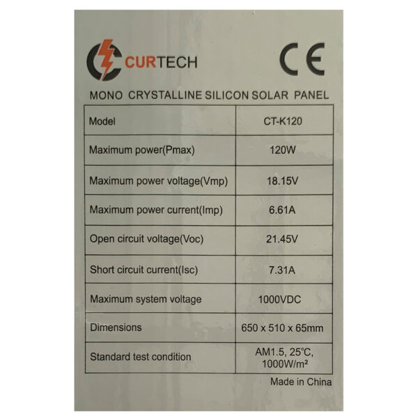 120W Monocrystalline Folding Solar Panel Kit Specifications