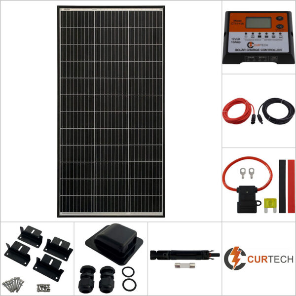 Single 100W Curtech Solar Panel with Black Frame Aluminium Package with CT12-10A