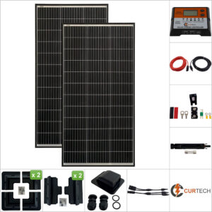 Twin 100W Curtech Solar Panel with Black Frame ABS Package with CT12-20A