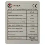 40W Curtech Monocrystalline PERC Solar Panel Specifications