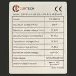 Curtech 200W Lightweight Aluminium Framed Solar Panel Specifications
