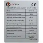 120W Monocrystalline Folding Solar Panel Kit Specifications